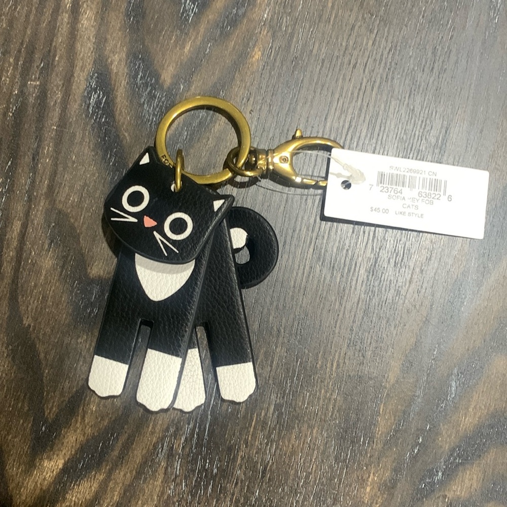 Fossil Sofia Black Cat Key Chain/Bag Charm Brand New!